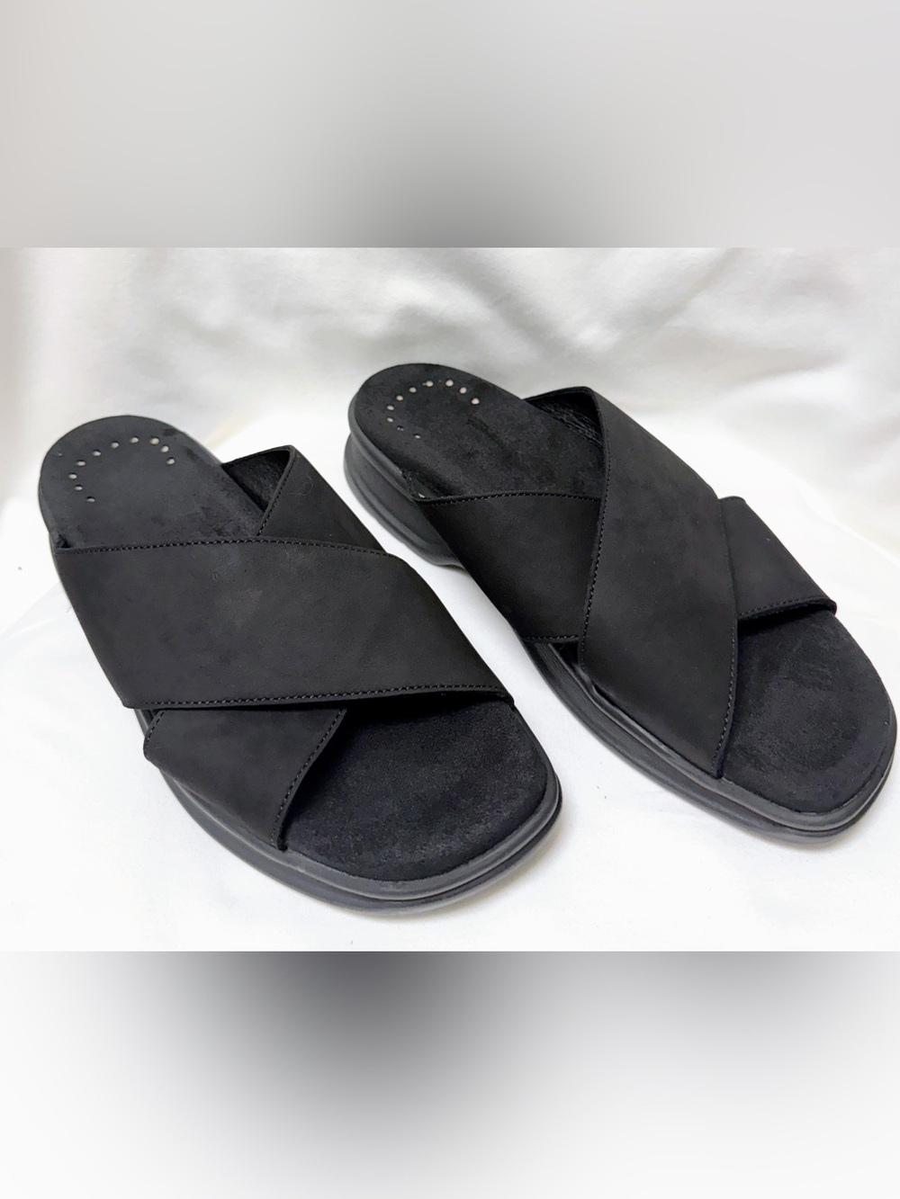 Mephisto Black Nubuck Comfort Slide Sandals Shock Absorber EU40 US 9